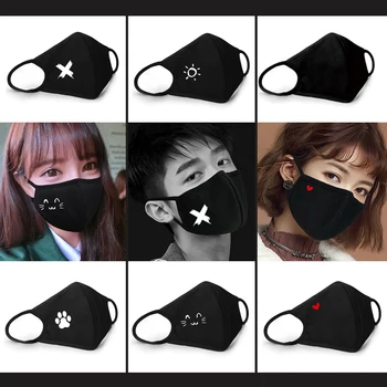 Černá Reuseable Bavlněná Tkanina Ústa Masky Korea Anti-Prach Zimní Černé Anime Kreslený Vzor Tvář Masky Pro Dospělé Muže, Ženy