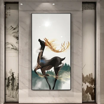 Čínský Styl Plátno Obraz, Obrázek a Vytisknout pro Obývací Pokoj Zvířecí Dekorativní Zlatý Restaurace, Kanceláře Wall Art Home Dekor