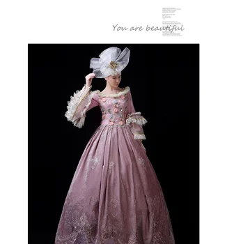 ženy Cosplay Středověké šaty party, plesové šaty maškarní zdobit Růžové off rameno Viktoriánské šaty kostým s kloboukem