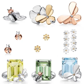 Ženy Kroužek klasické sedm-hvězdičkový beruška s květina a motýl láska kroužek S925 Sterling silver šperky luxusní značky dárek