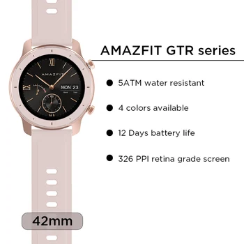 【Rychlé dodání】Globální Verze Amazfit GTR 42mm Chytré Hodinky 5ATM Hodinky s GPS 12 Životnost Baterie Music Control pro Android IOS
